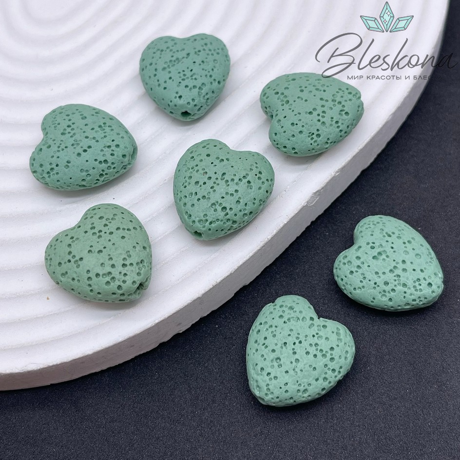 Бусина сердце Лава Вулканическая зеленое 20*19 мм