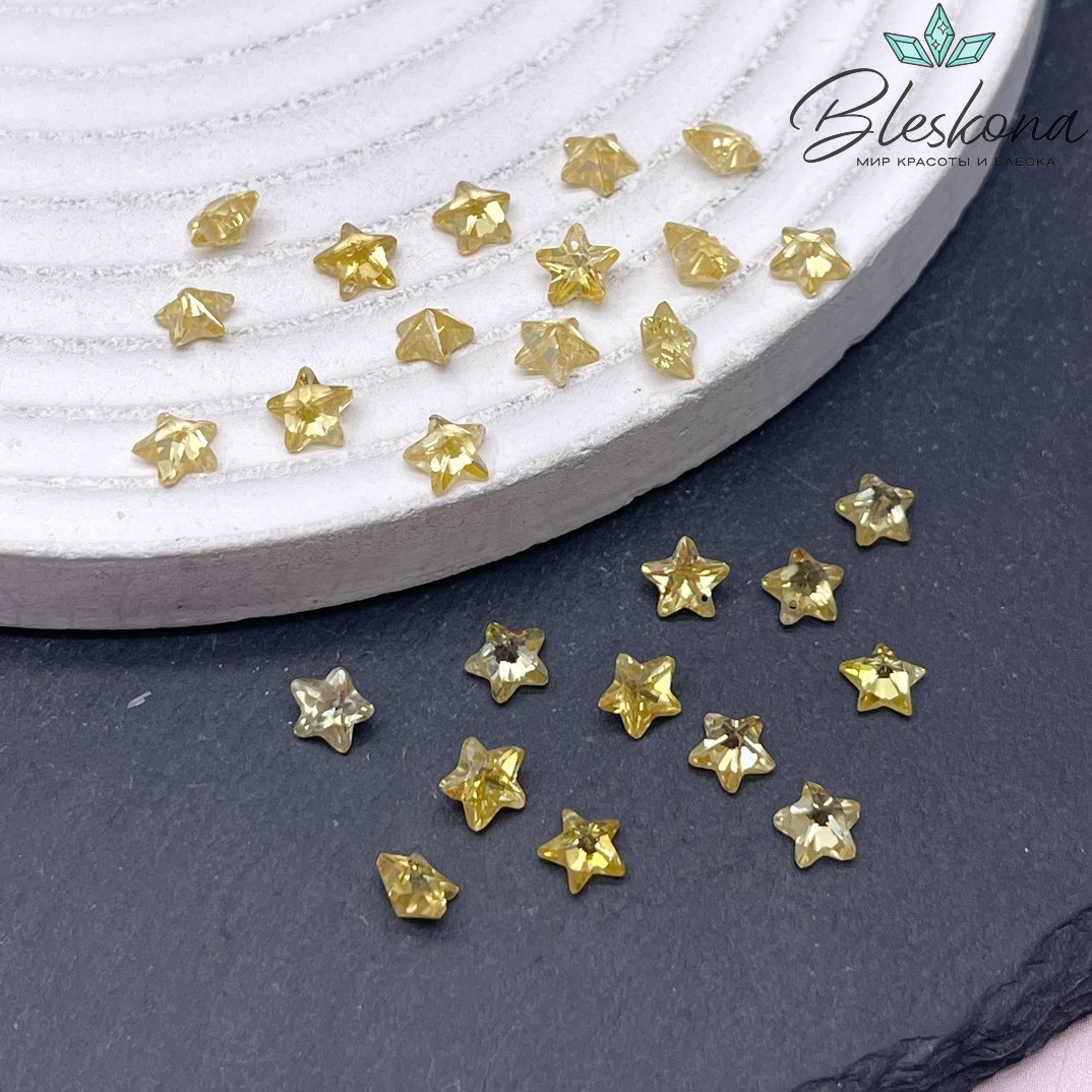 5 мм, Подвеска Циркон звезда темно-желтая (кубический цирконий, фианит) 