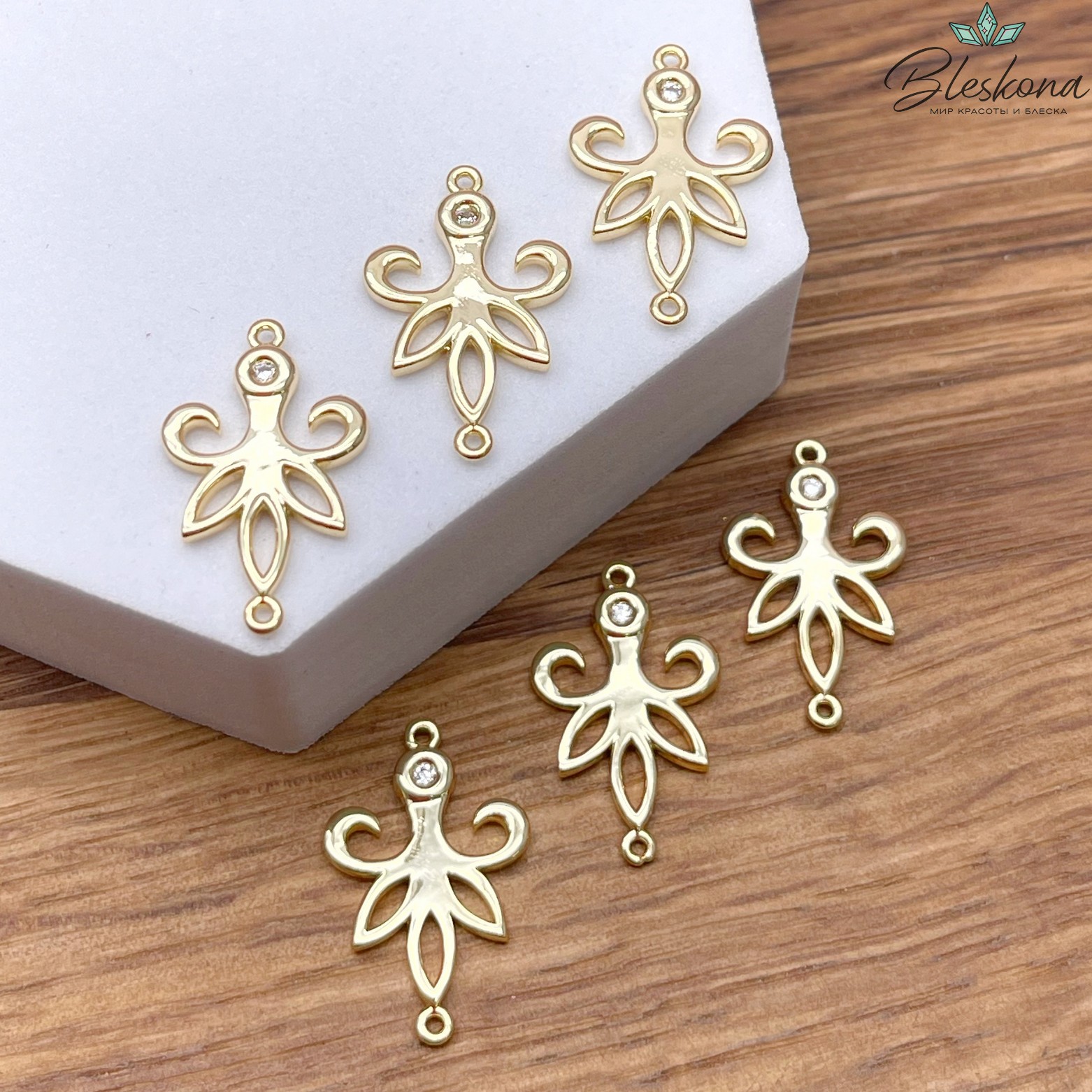 21,6*13 мм Цвет золото, Коннектор Этно с цирконом №12