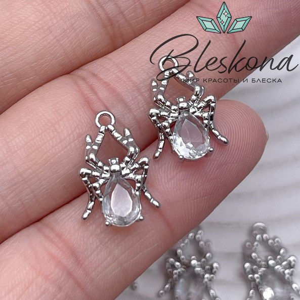 16,4*11 мм Цвет серебро, Подвеска Паук с цирконом