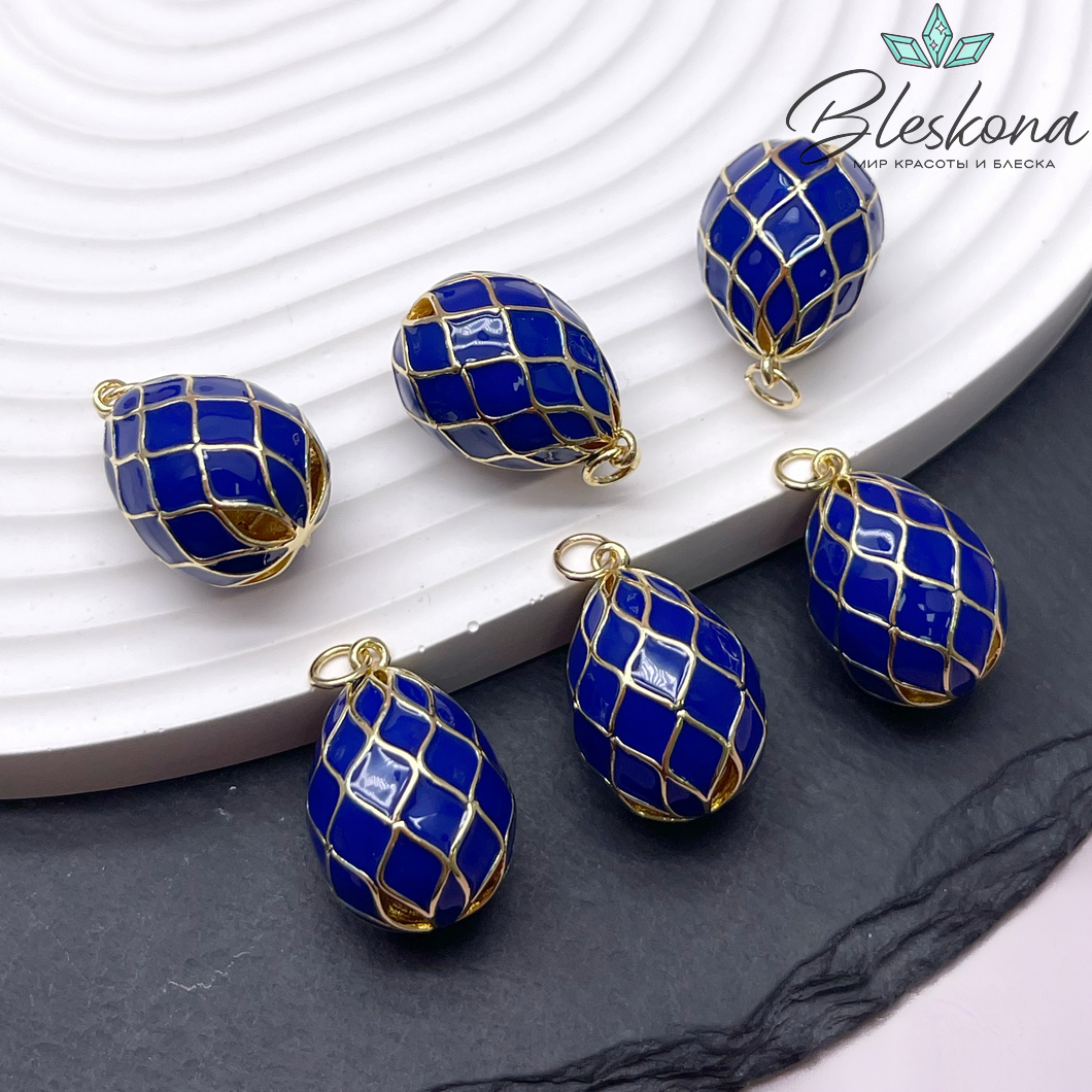 21,8*15 мм Цвет золото, Подвеска Яйцо фаберже синее 