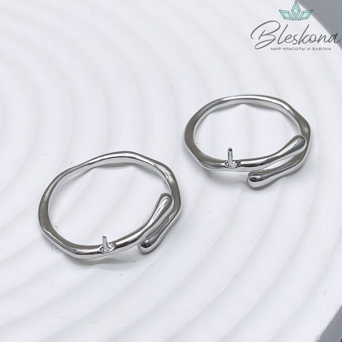 20мм Цвет серебро, Кольцо безразмерное с гвоздиком под вклейку