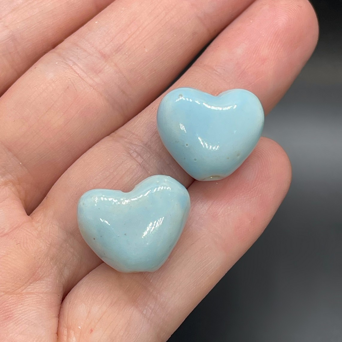 14*16,5 мм Бусина сердце плоское, керамика цвет голубой