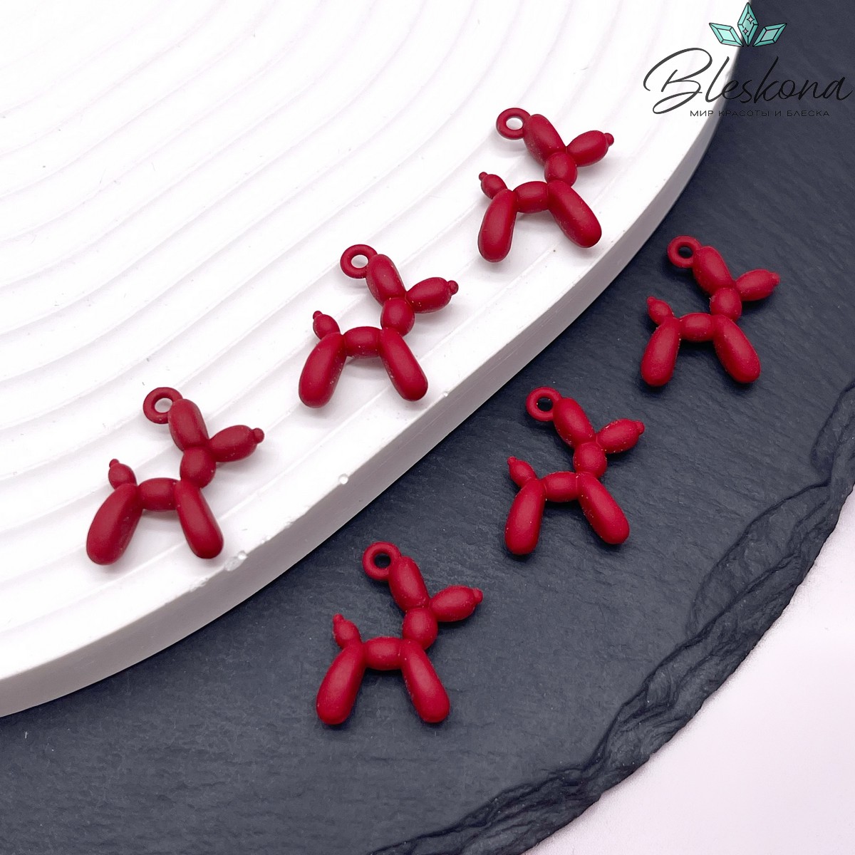 14*18 мм, Подвеска пудель красная эмаль матовая