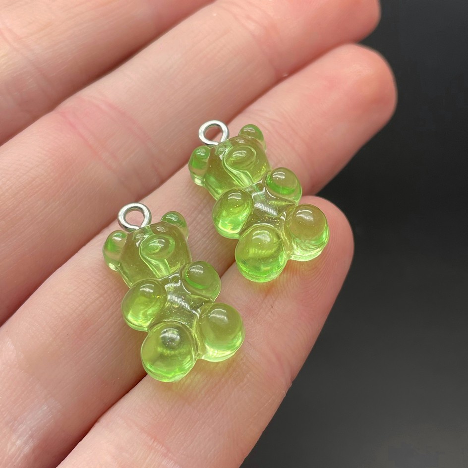 12*21,5мм, Цвет серебро, Подвеска Мишка светло-зеленый прозрачный   