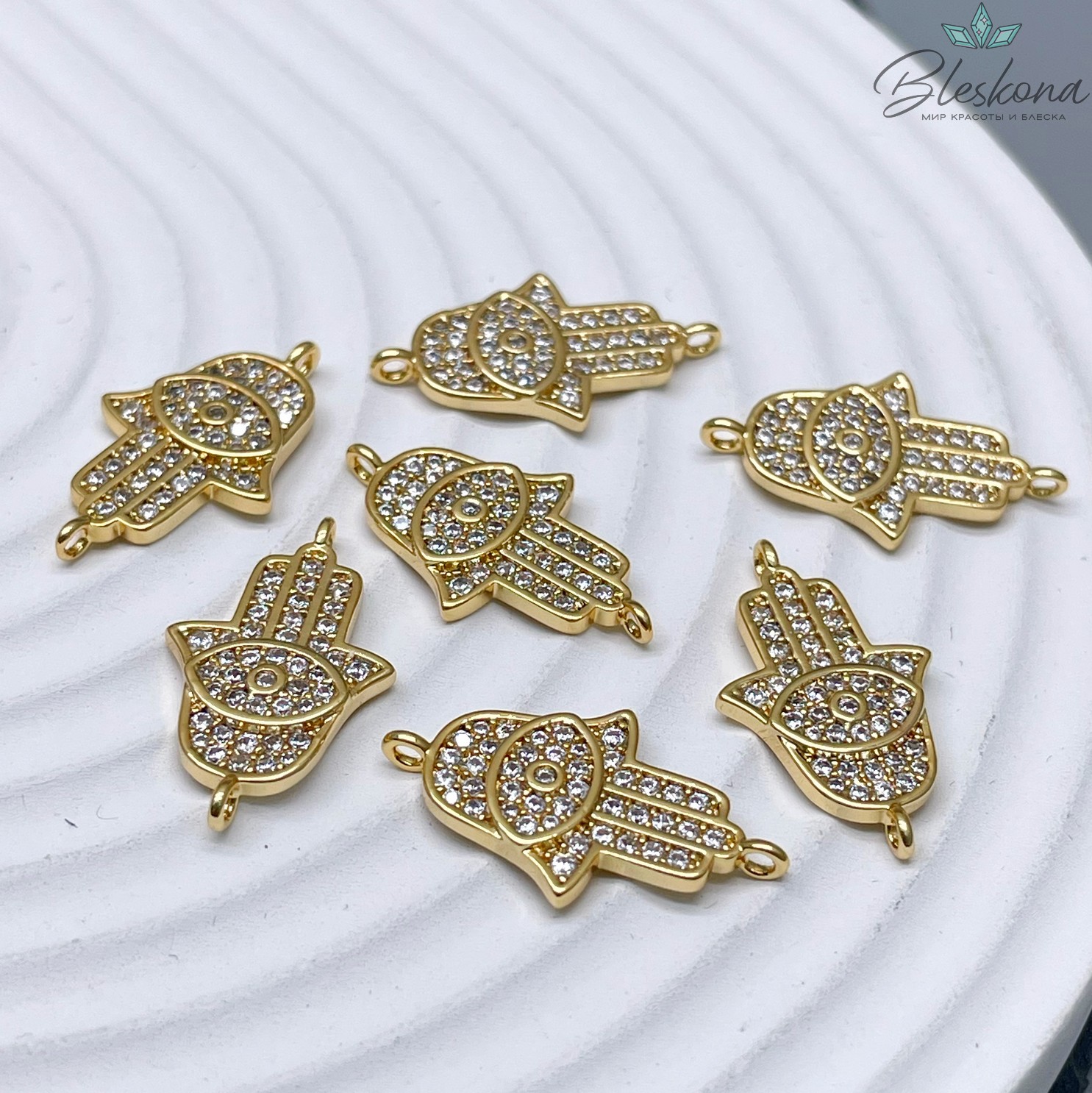 21*12,5мм Цвет золото, Коннектор Рука Фатимы с глазом и цирконами