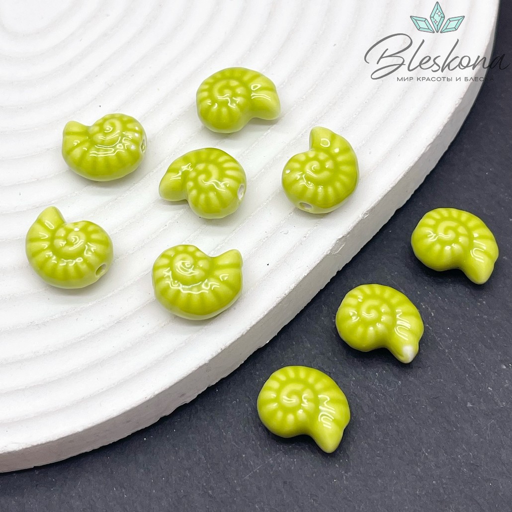 15*11,5 мм Бусина Аммонит, керамика цвет светло- зеленый