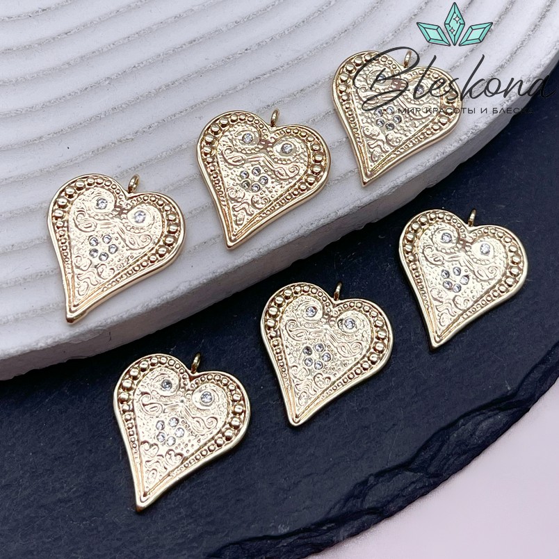 22*19 мм Цвет золото, Подвеска Сердце цветочек цирконы
