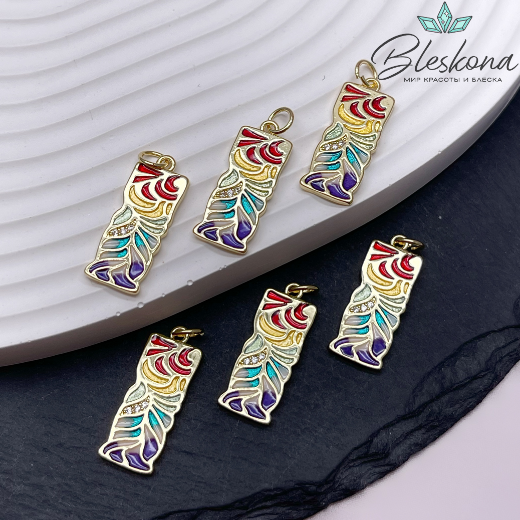 22,5*9 мм Цвет золото, Подвеска прямоугольник цветная эмаль с цирконами