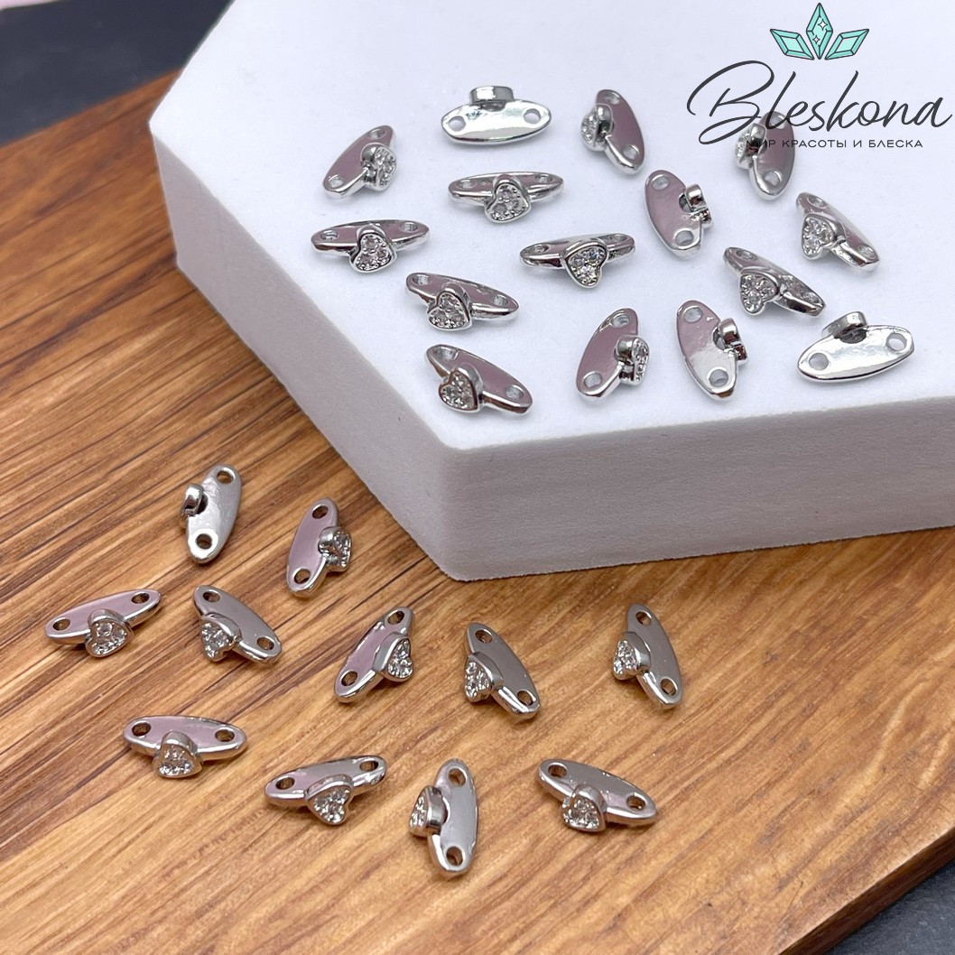 4,6*10мм Цвет серебро, Бусина - разделитель 2 ряда сердце