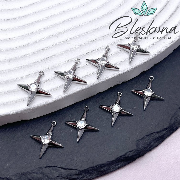 16*15 мм Цвет серебро, Подвеска северная звезда с цирконом 