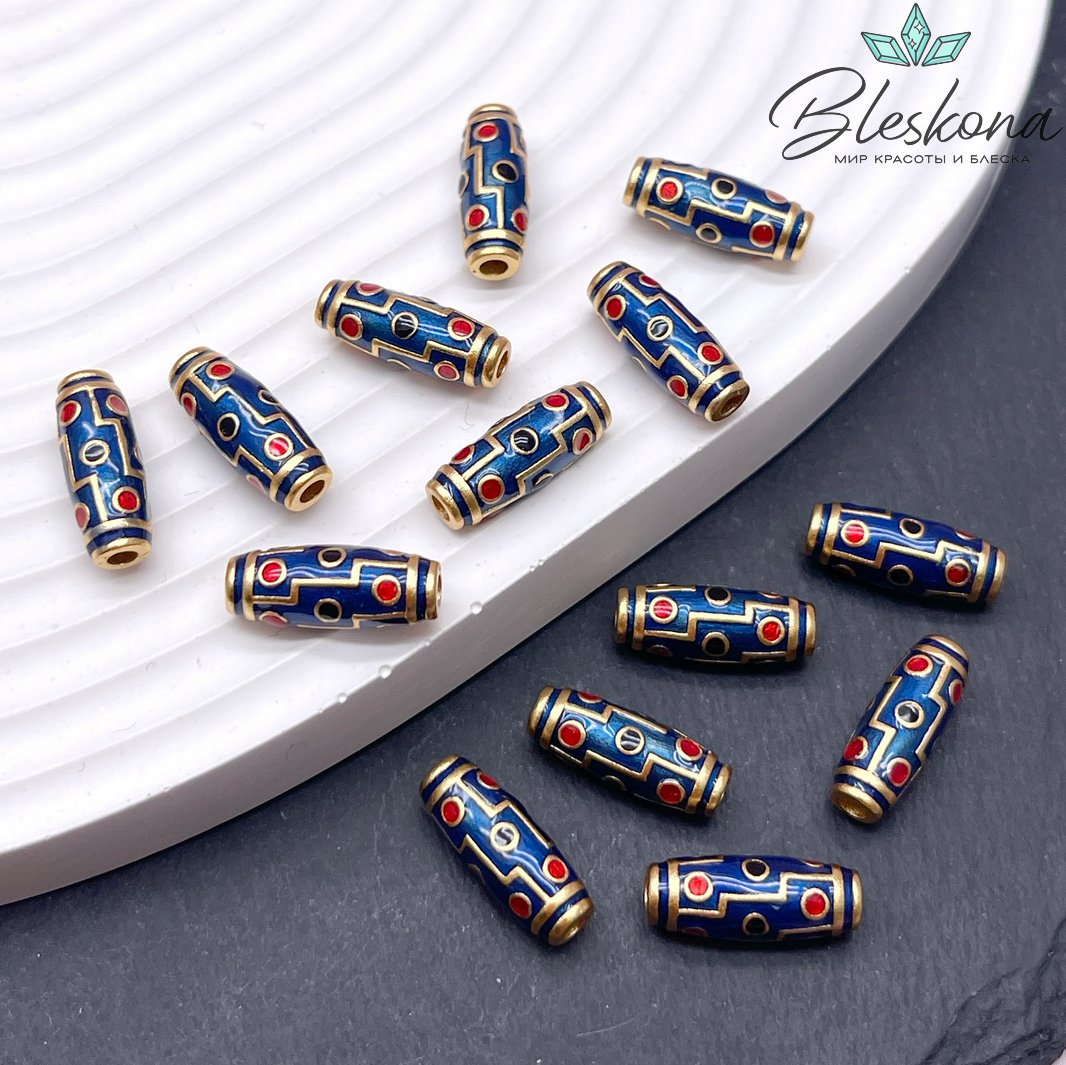 Бусина Дзи 12 глаз, Цвет золото синяя эмаль