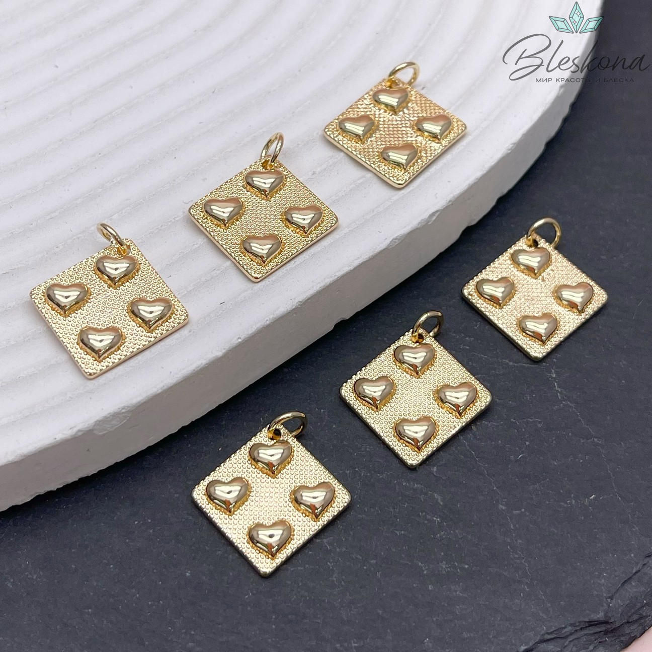 13,5 мм Цвет золото, Подвеска блистер сердечки