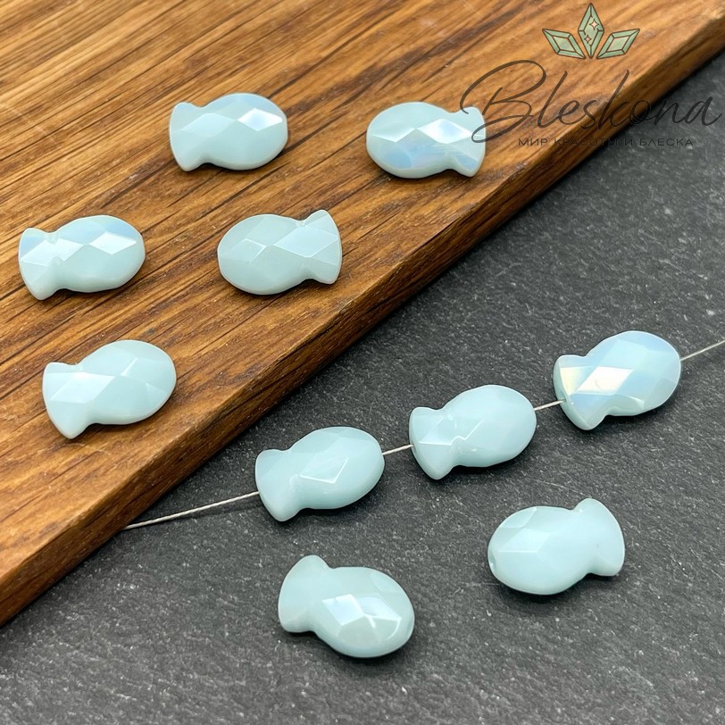 15*8 мм  Бусина рыбка, цвет голубой, уп.5 штук