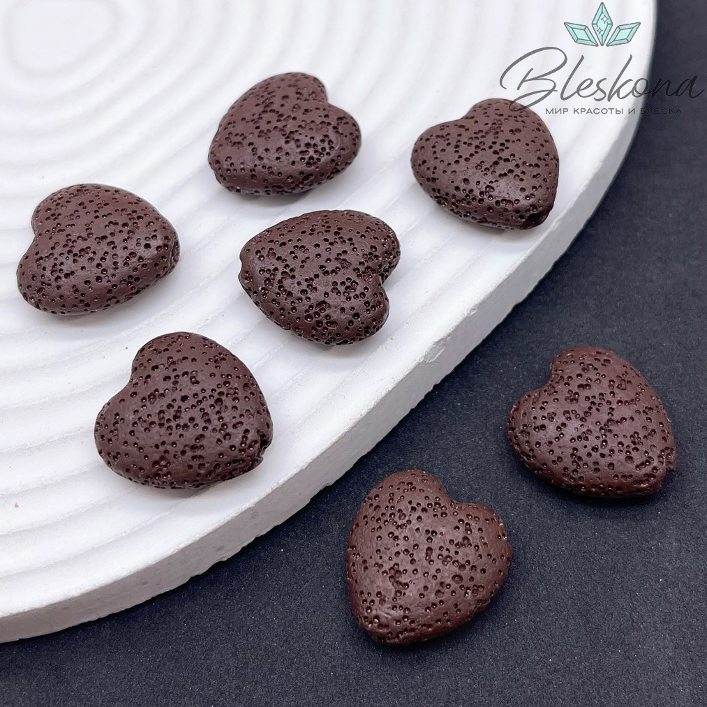 Бусина сердце Лава Вулканическая темно-коричневое (шоколадное) 20*19 мм