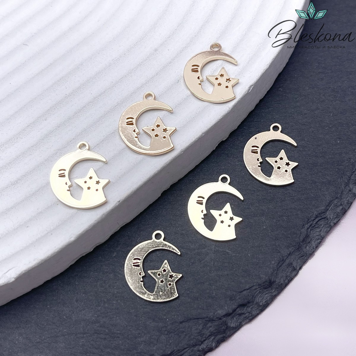 15*12,5мм Цвет золото, Подвеска Полумесяц и звезда гладкий
