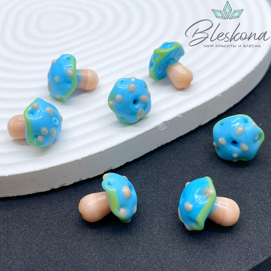 18*16 мм Бусина гриб голубой