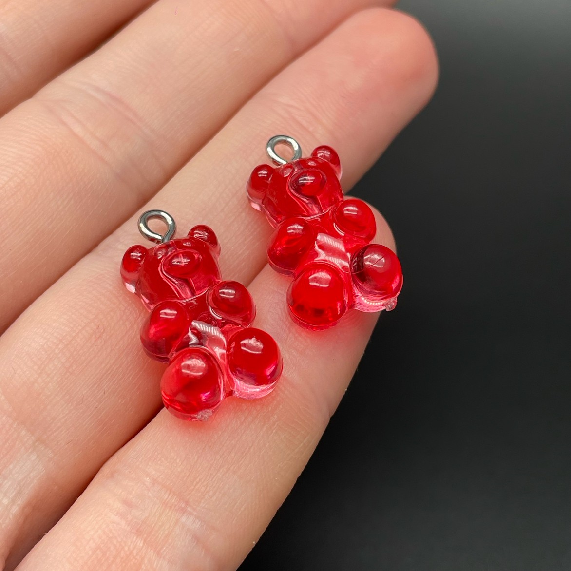 12*21,5мм, Цвет серебро, Подвеска Мишка  вишневый прозрачный