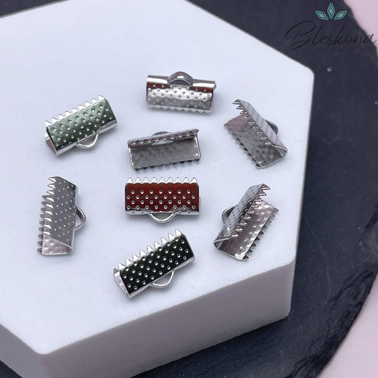 13*8 мм, Цвет серебро, Зажим-Концевик для шнура 