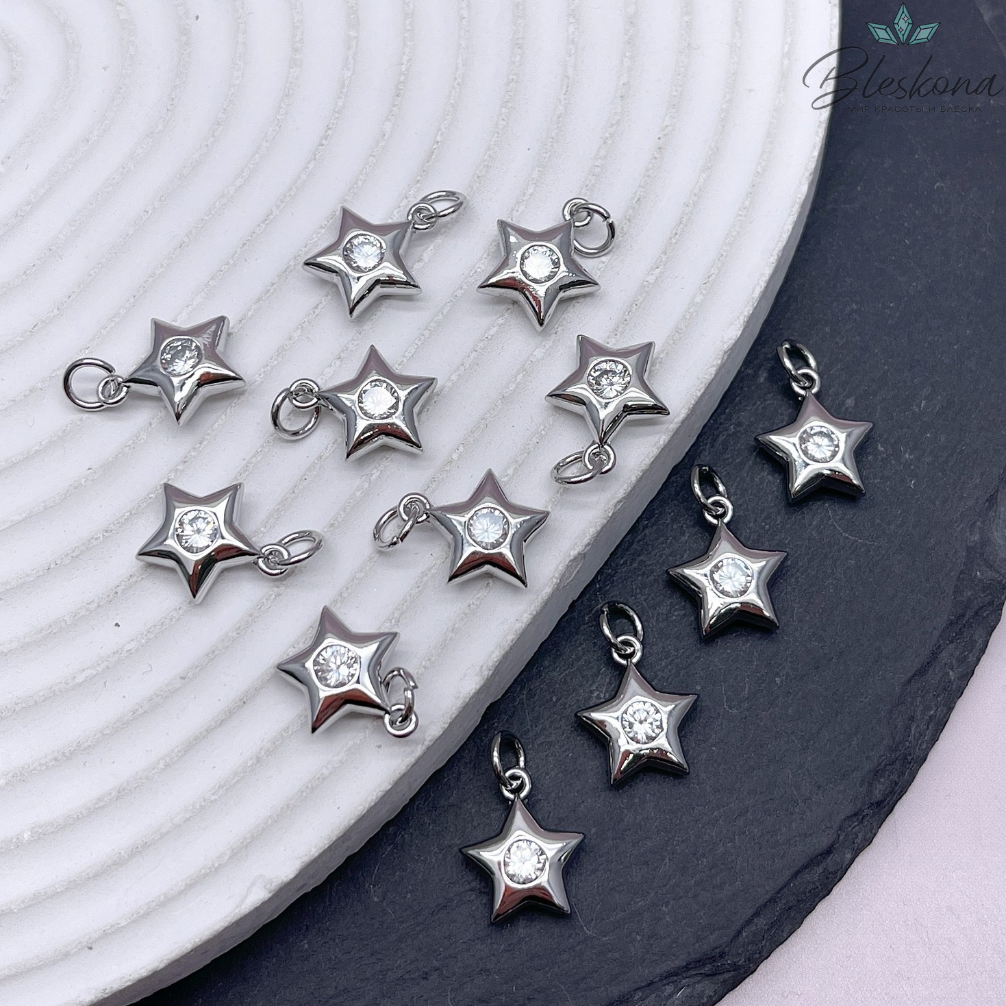 13*11,5 мм Цвет серебро, Подвеска Звезда циркон