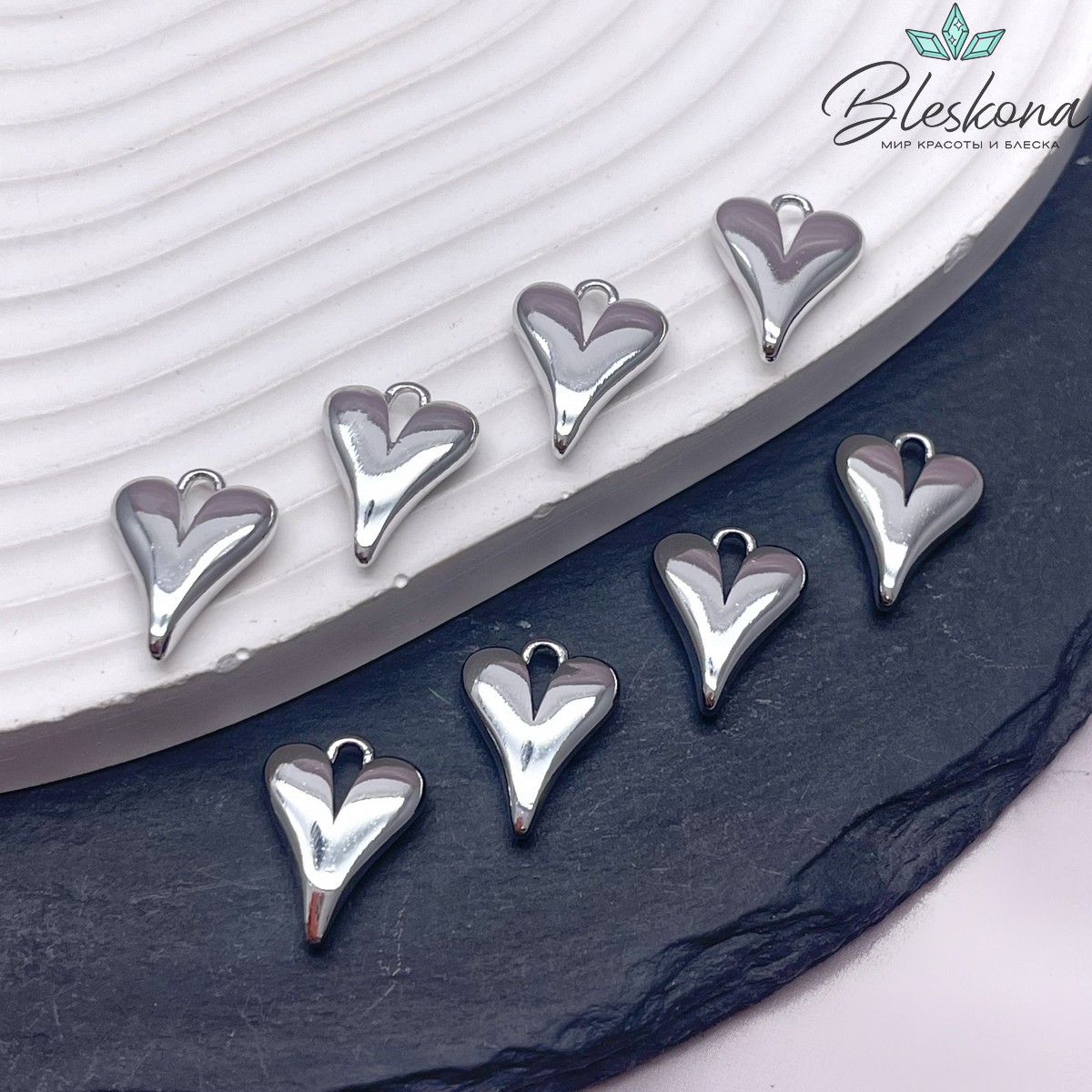 16*12 мм Цвет серебро, Подвеска сердце объемное 