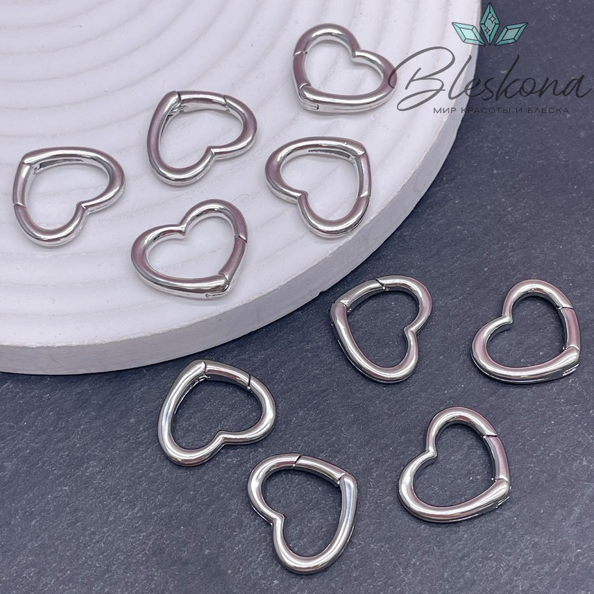 15,5*18 мм Цвет серебро, Замок Карабин Сердце Люкс