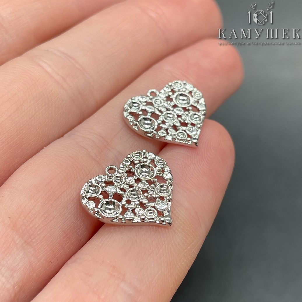 14,5*15,7мм Цвет серебро, Подвеска Сердце круги 