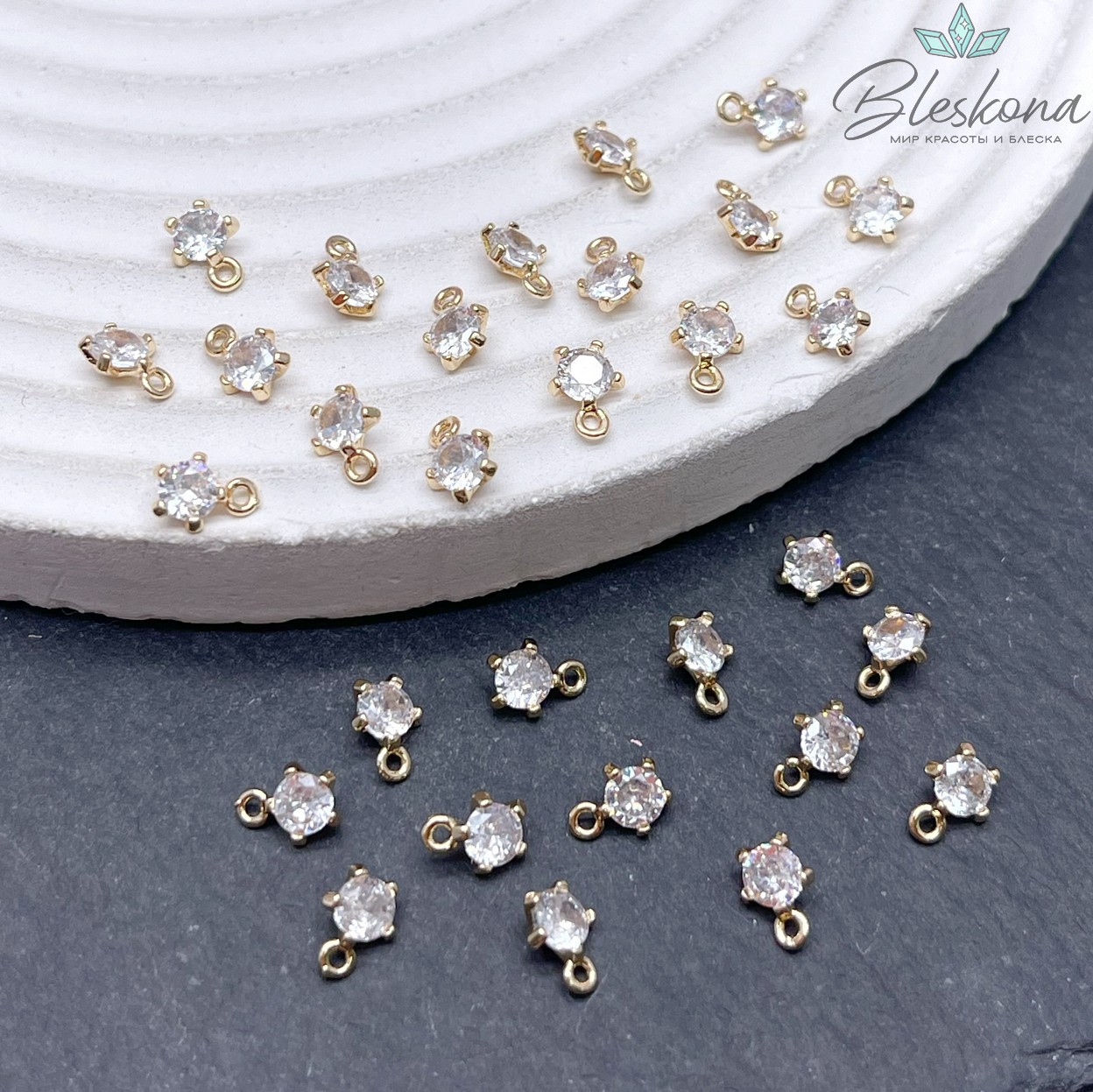 6*4,8 мм Цвет золото, Подвеска циркон в обрамлении 