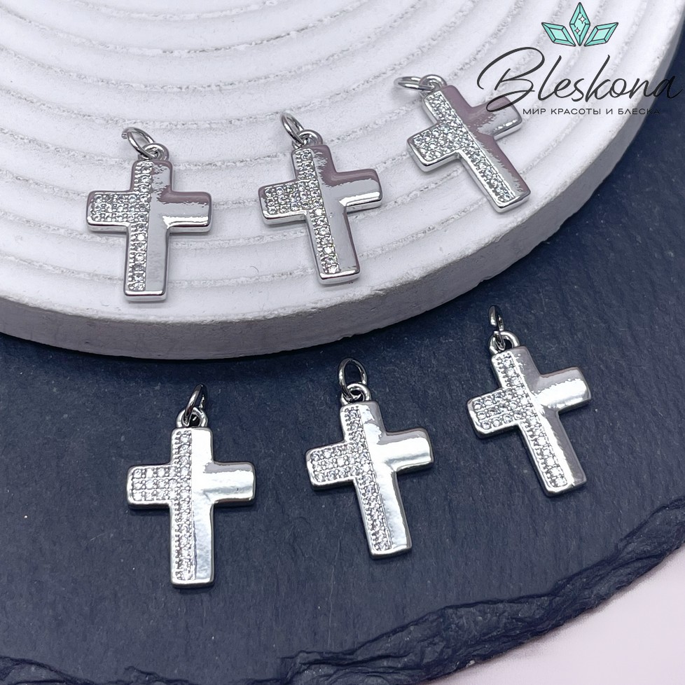 21*14,5 мм Цвет серебро, Подвеска Крест цирконы