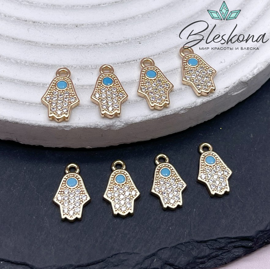 13,5*8 мм Цвет золото, Подвеска Рука Фатимы цирконы