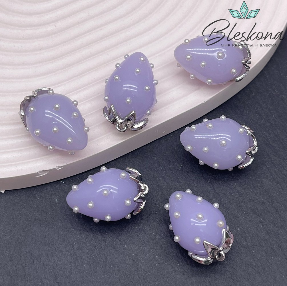 25*17 мм Цвет серебро, Подвеска клубничка сиреневая