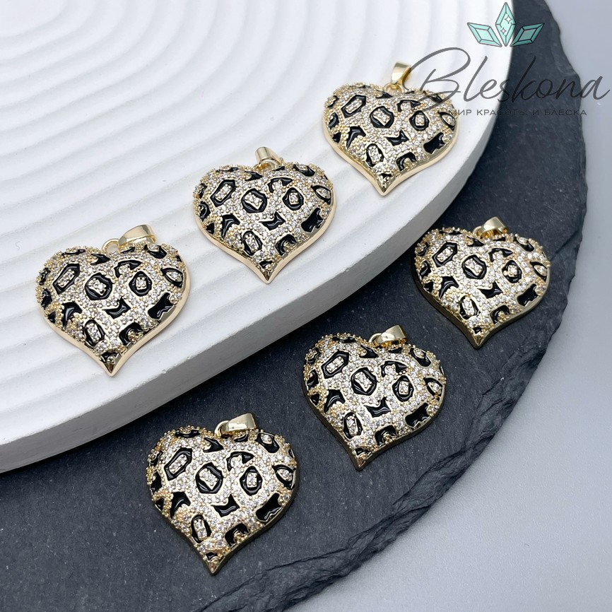 22,5*23 мм Цвет золото, Подвеска сердце большое с цирконами и эмалью