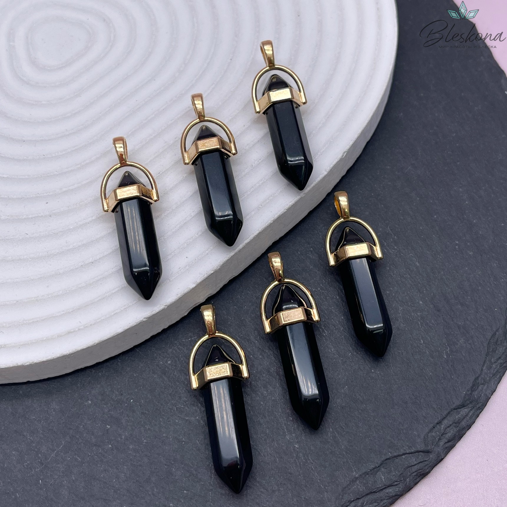 42*9 мм Цвет золото, Подвеска маятник Агат черный