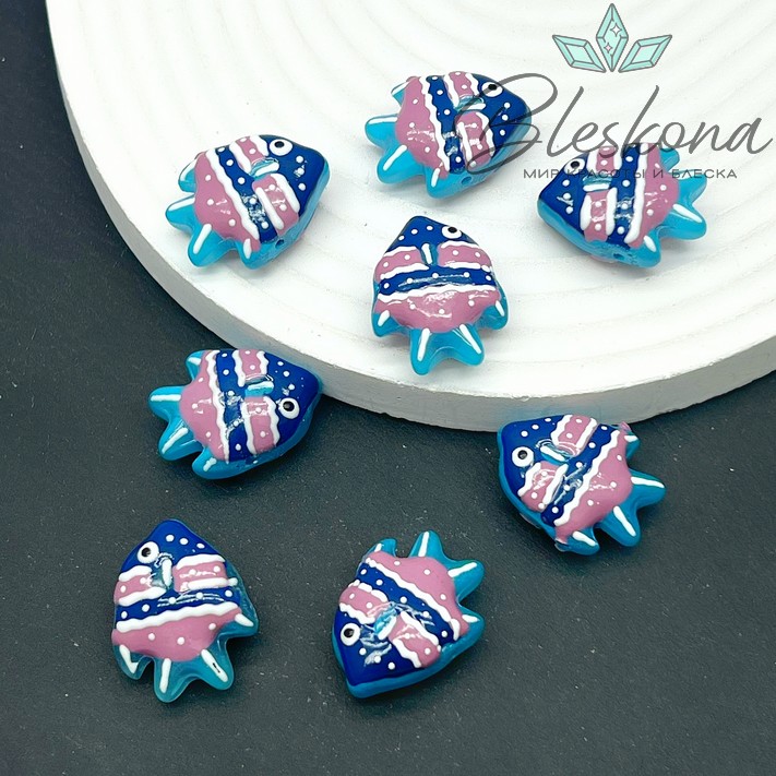 22*17 мм  Бусина рыбка голубая