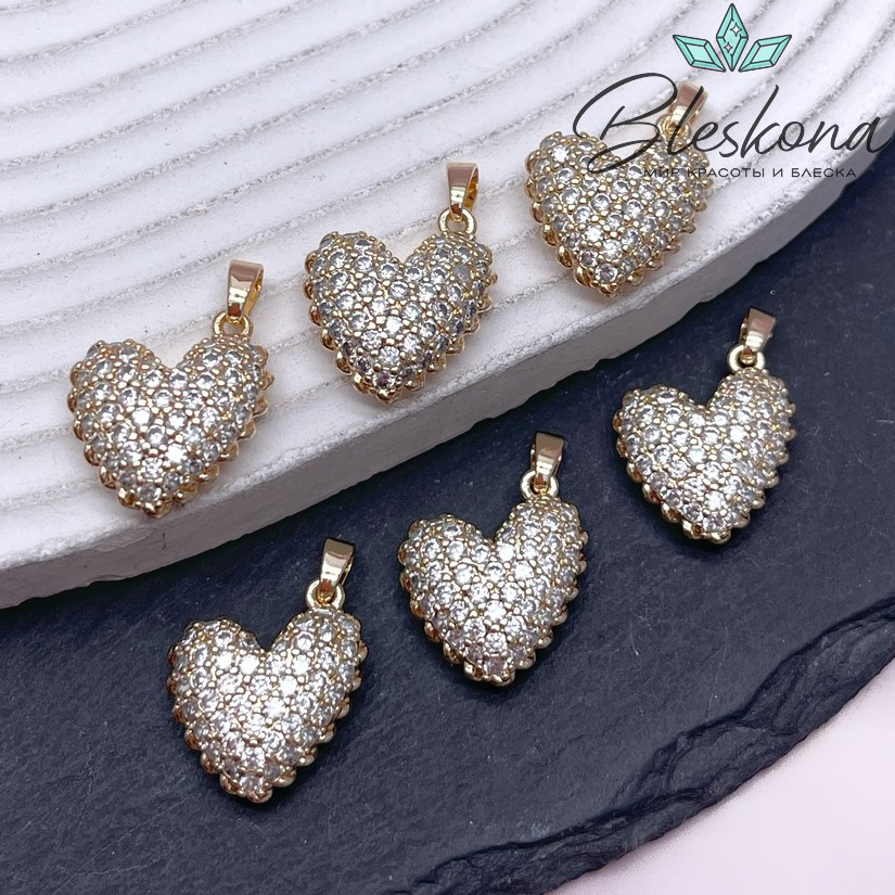17,5*16 мм Цвет золото, Подвеска сердце цирконы