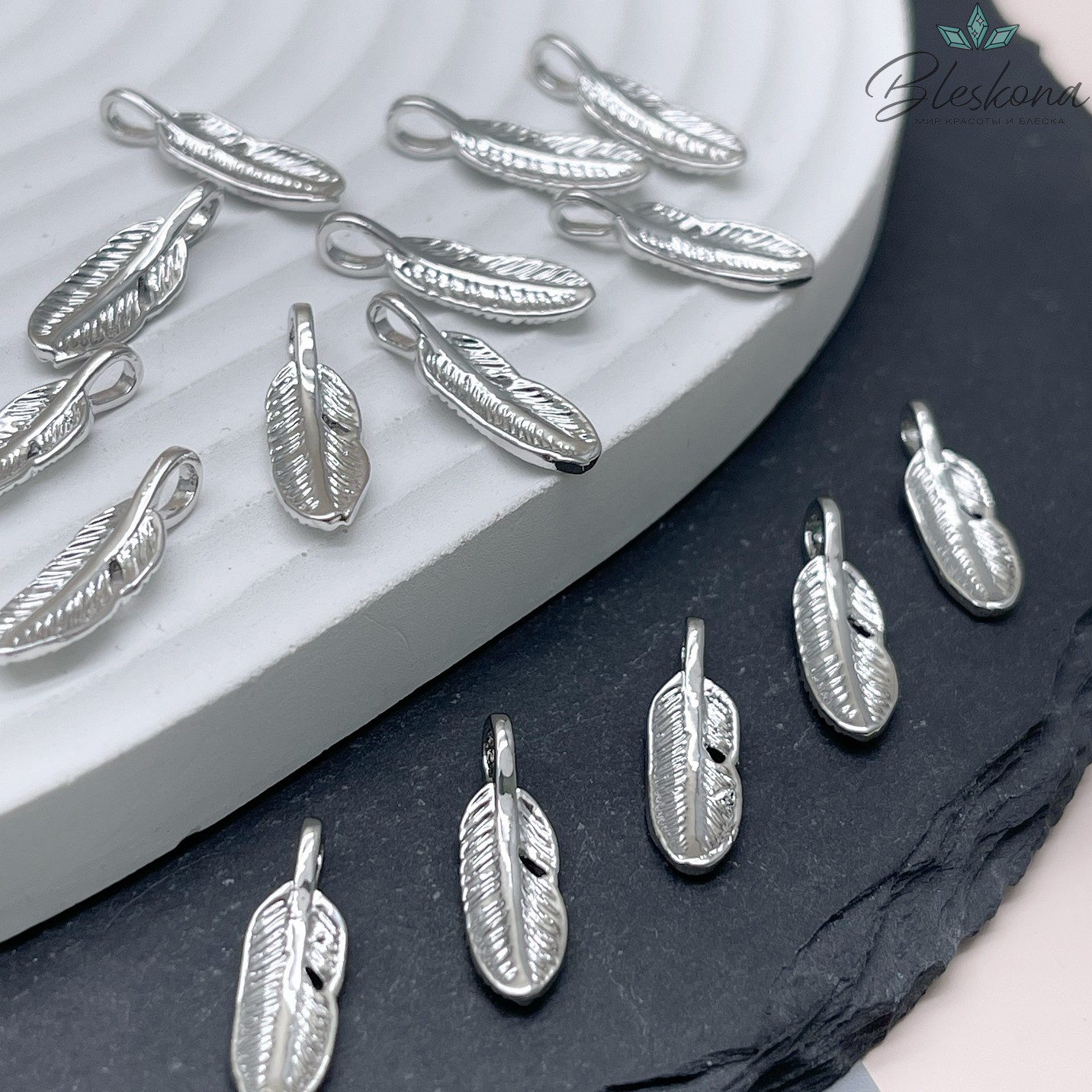 17,7*5,5 мм Цвет серебро, Подвеска перышко