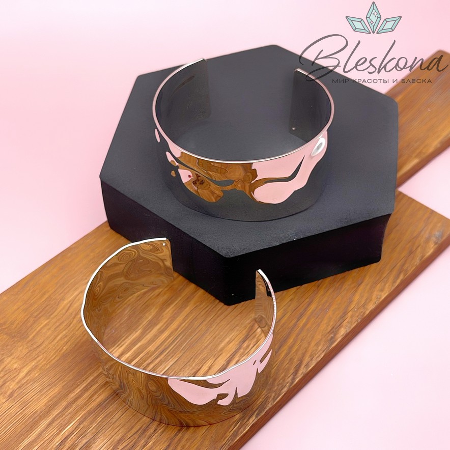 63-65 мм Цвет серебро, Основа для браслета фактурная широкая 