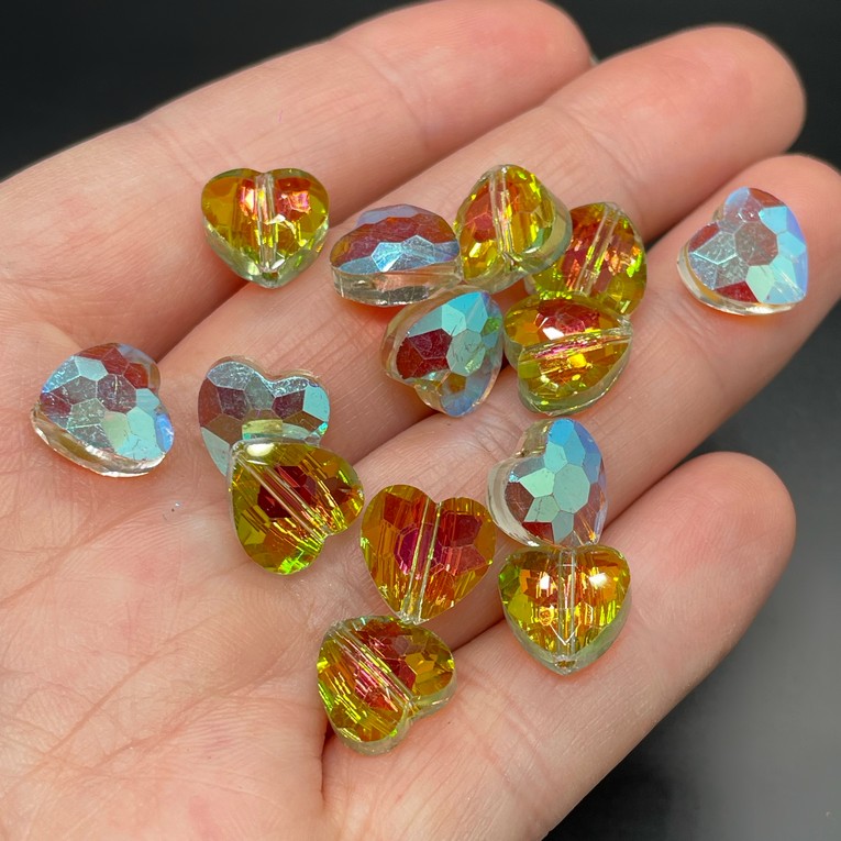 10 мм, Стекло Lux бусина сердце огранка розово-зеленое №14 (3) уп.22шт