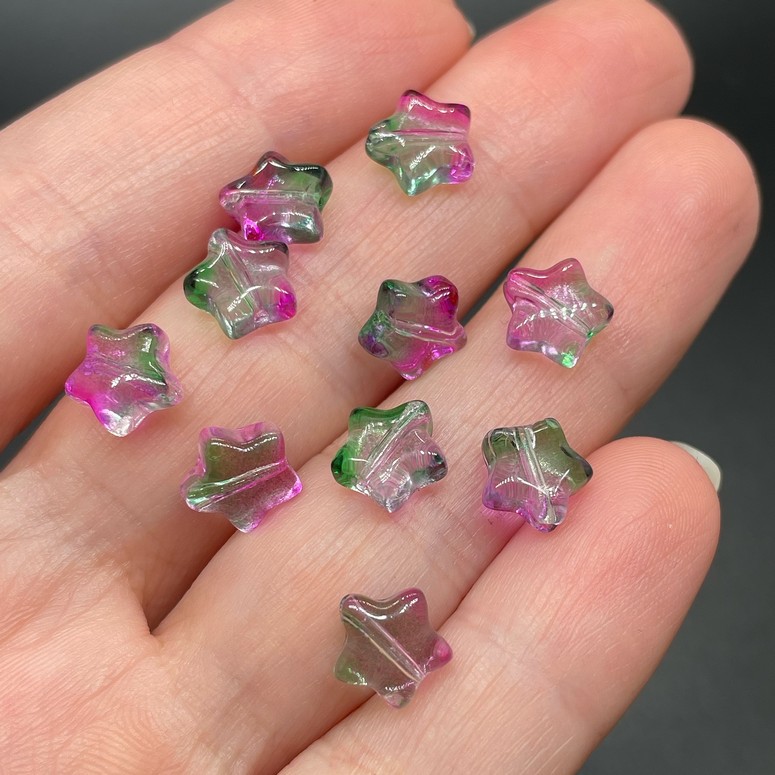 8 мм, Стекло звезда зелено-фиолетовая уп.10 шт 