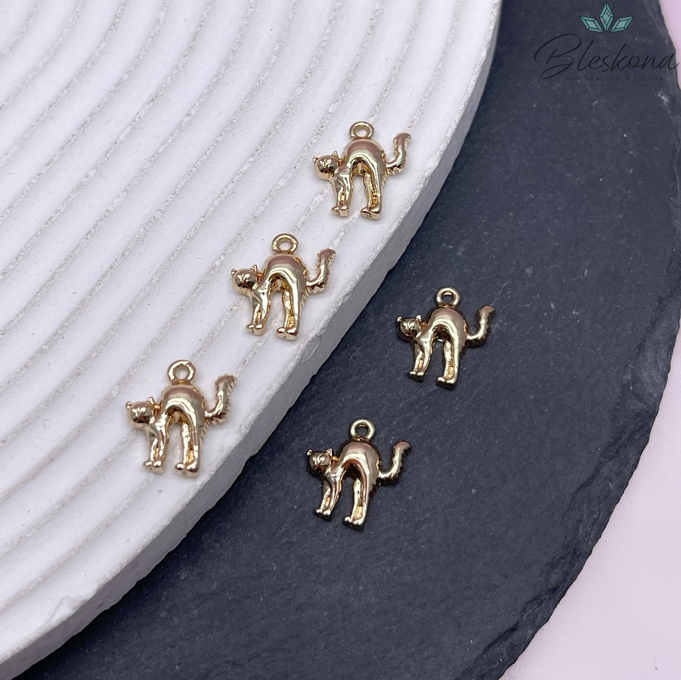 12 мм Цвет золото, Подвеска кошка 