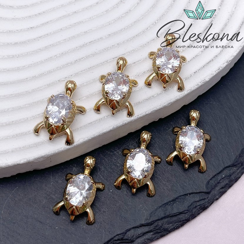 22*14 мм Цвет золото, Подвеска черепаха большой циркон 