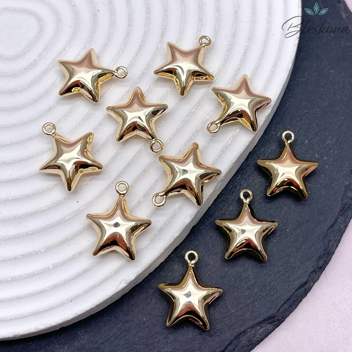 18,4*21,4мм, Цвет золото, Подвеска Звезда  объемная 