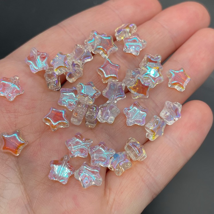 8,5 мм, Стекло Lux бусина звезда  с голубым перелив. уп.10шт