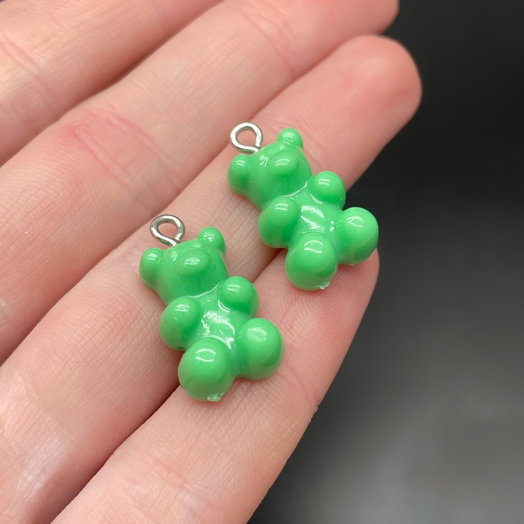 12*21,5мм, Цвет серебро, Подвеска Мишка зеленый    