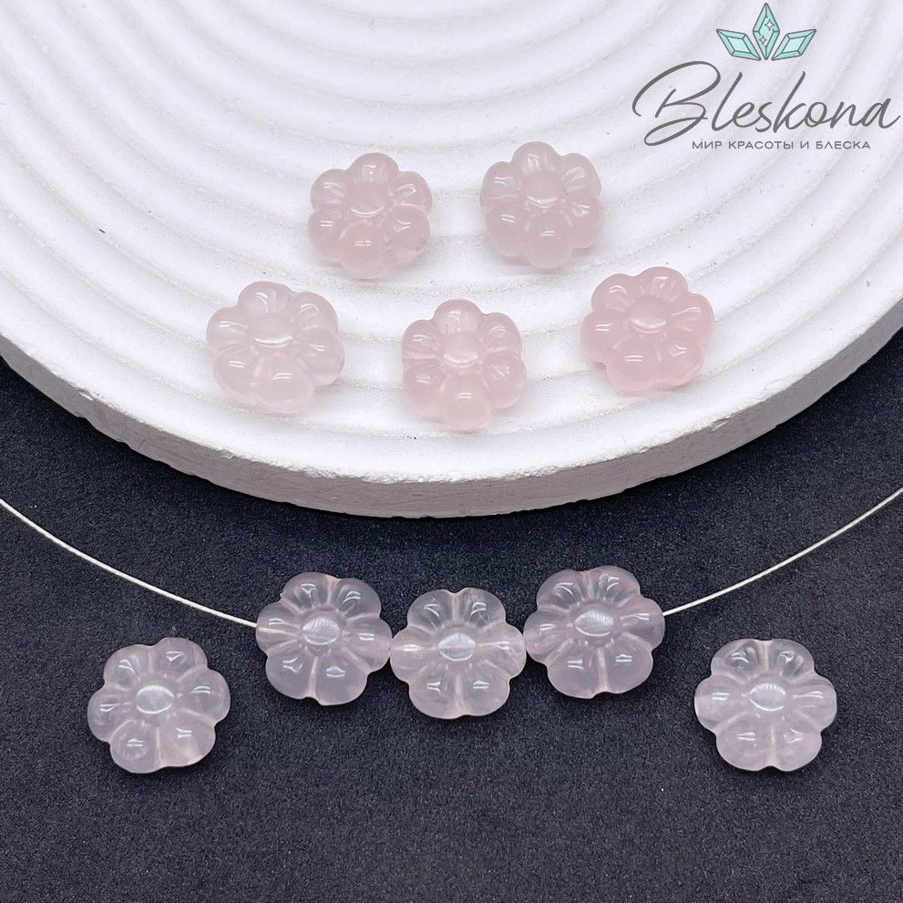 13 мм Резная Бусина Цветок Розовый Кварц