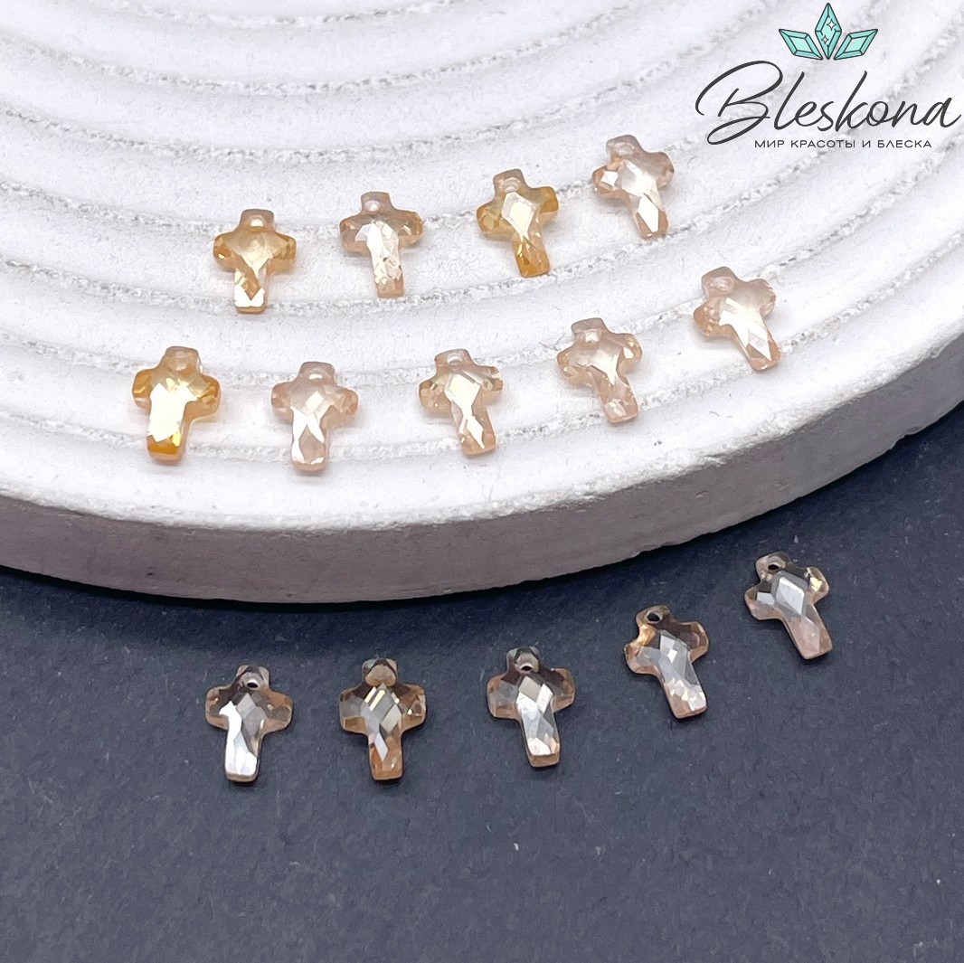 7*5 мм, Подвеска Циркон крест шампань (кубический цирконий, фианит) 