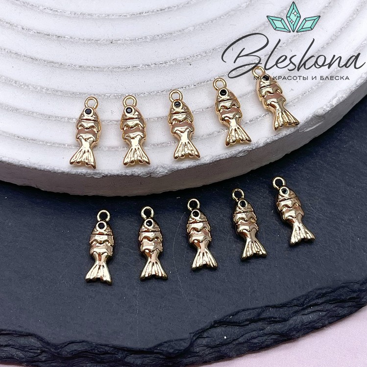 13*4,8 мм Цвет золото, Подвеска рыбка циркон