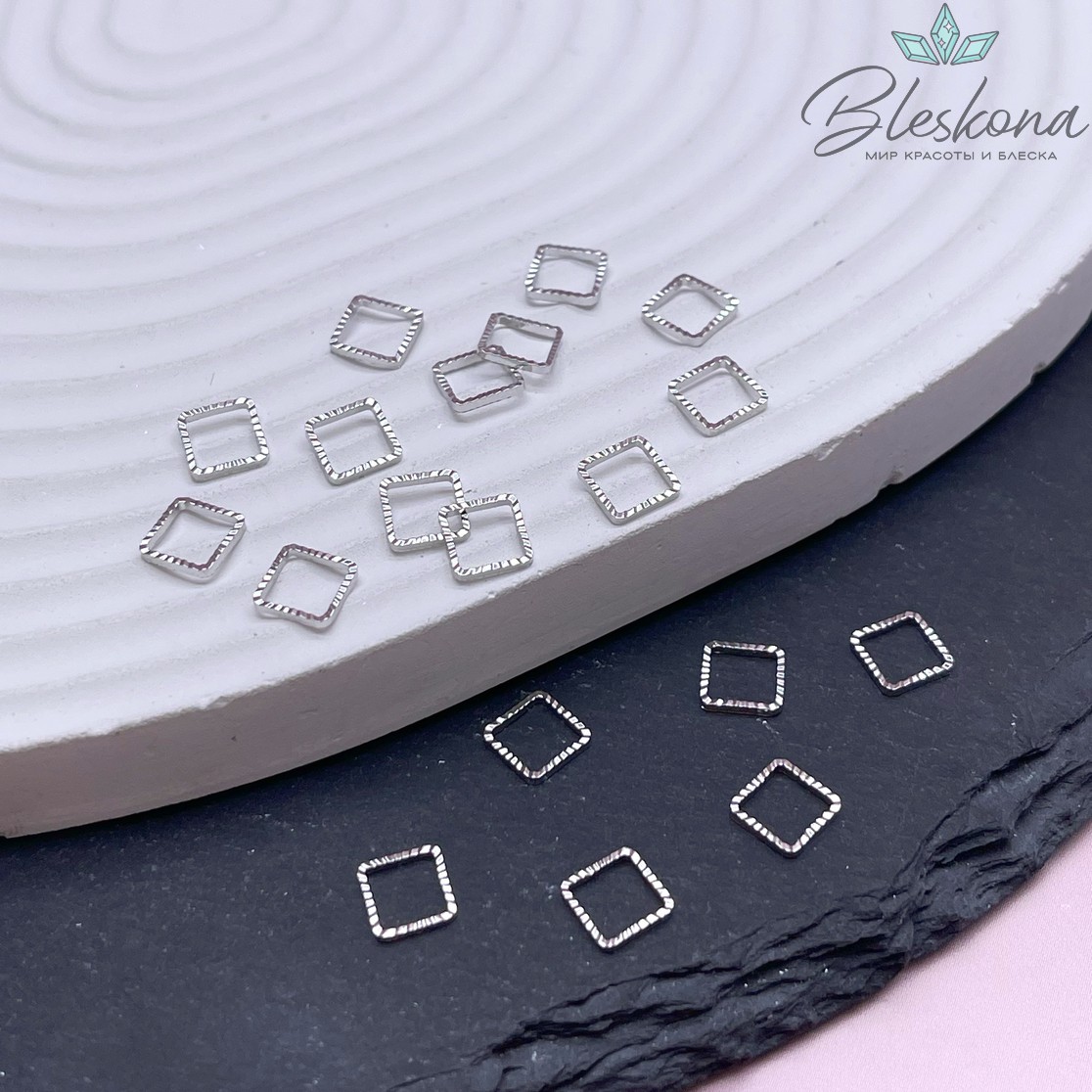 6 мм Цвет серебро, Подвеска ромб рифленый