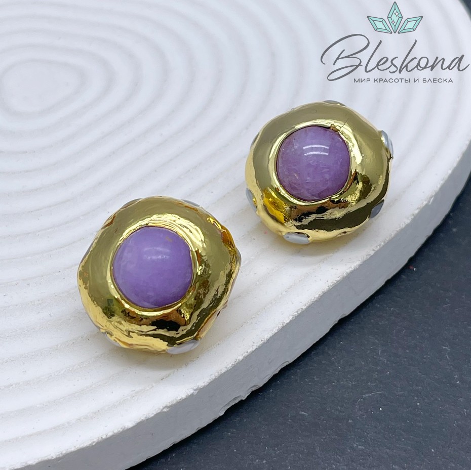 25 мм Цвет золото, Бусина Лепидолит инкрустированная жемчугом