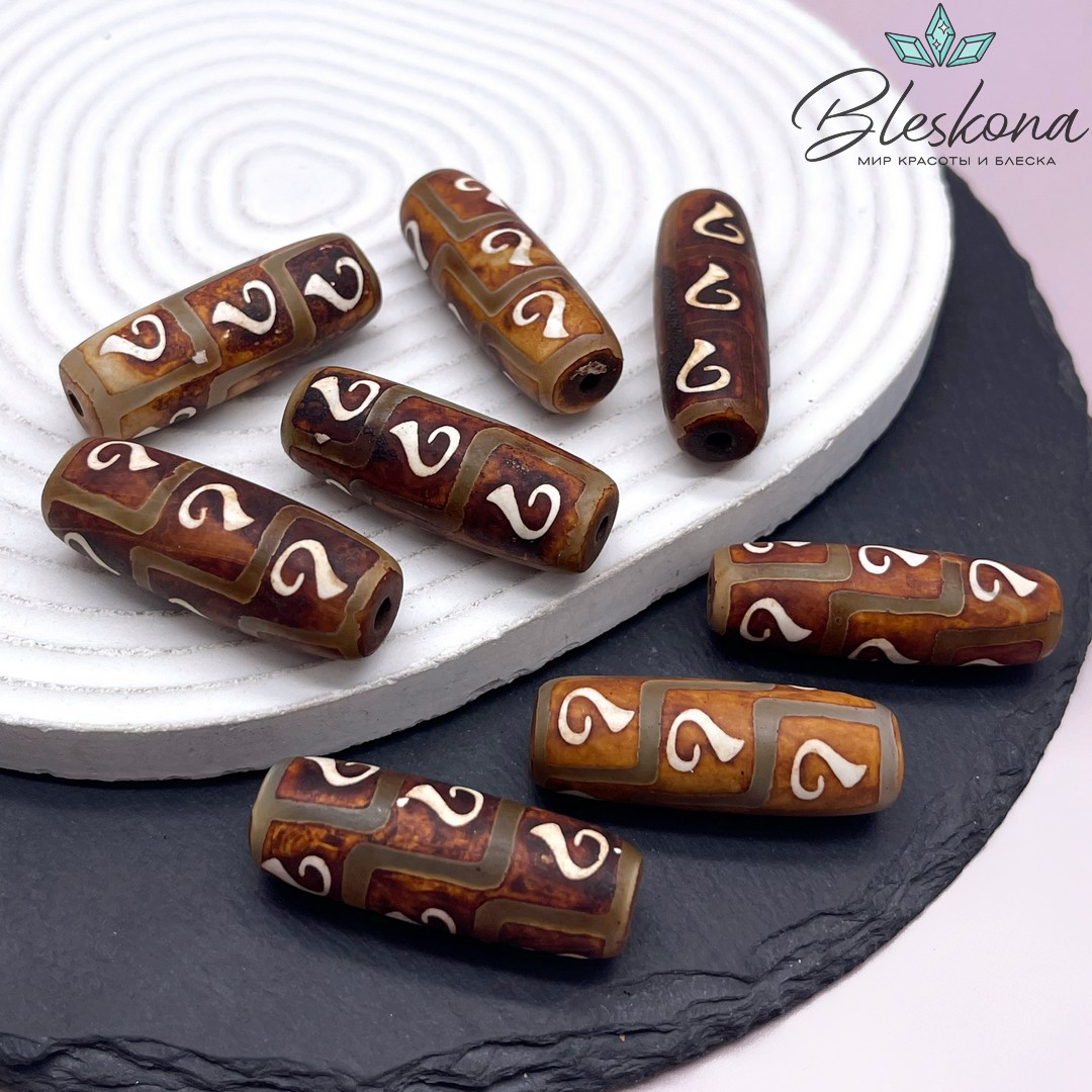Бусина Дзи 9 Золотых Ключей коричневый матовый бочонок 40*13 мм
